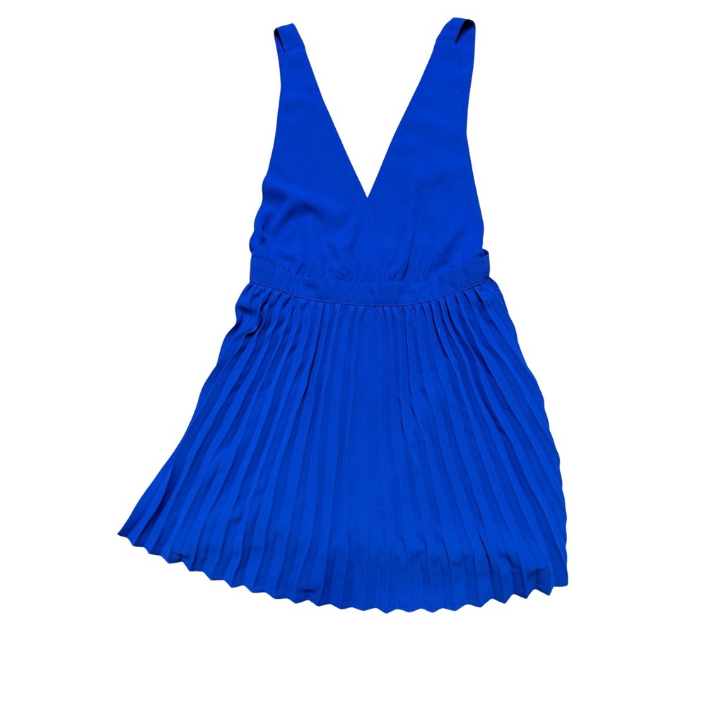 Superdown Blue Pleated Mini Dress V-Neck Fit and Flare Cobalt Size S Small